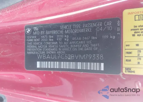 2011 BMW 128I z USA, uszkodzony, nr VIN WBAUL7C52BVM79338